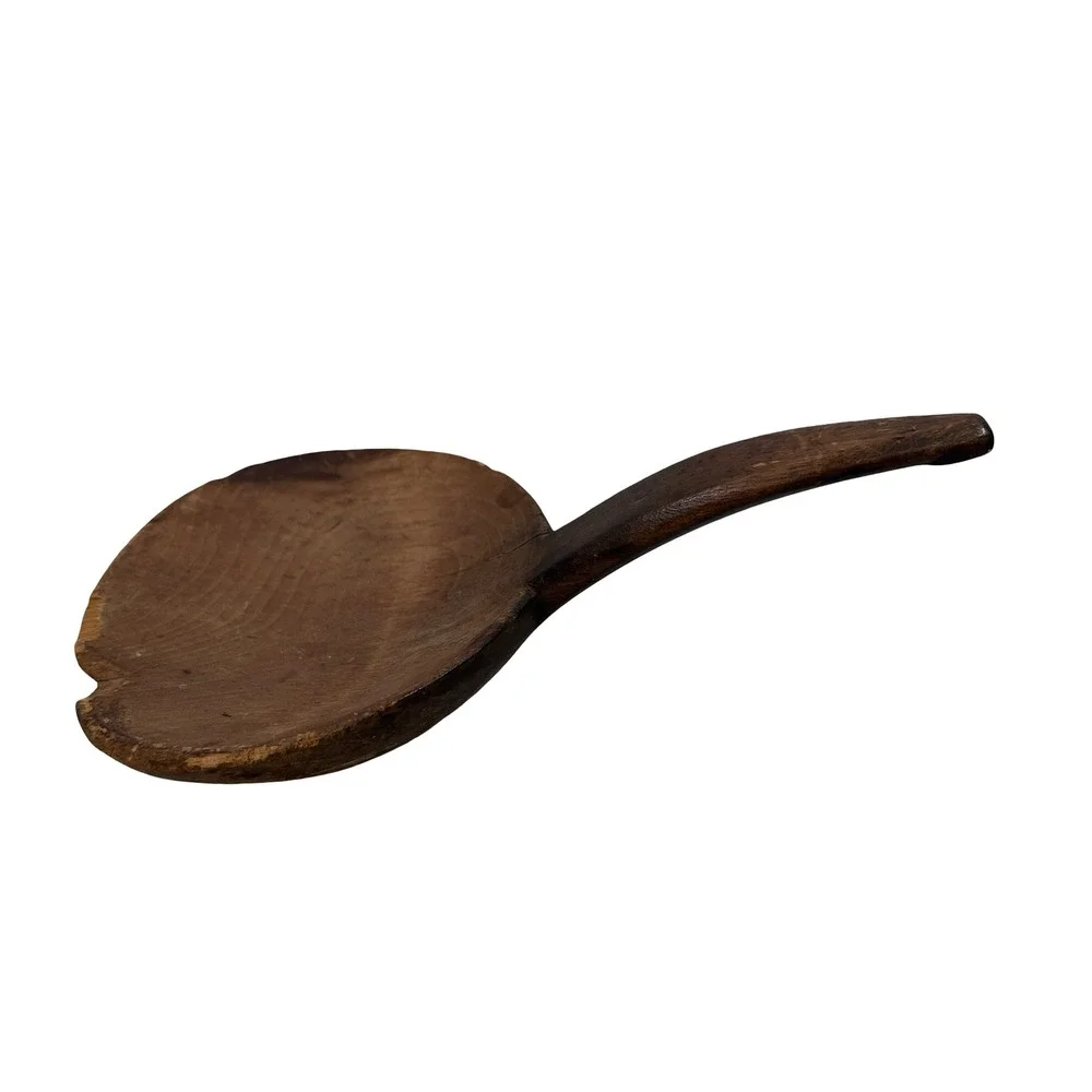 Antique Primitive Hand Carved Wooden Dough Scoop Butter Paddle Rustic Brown 8.5